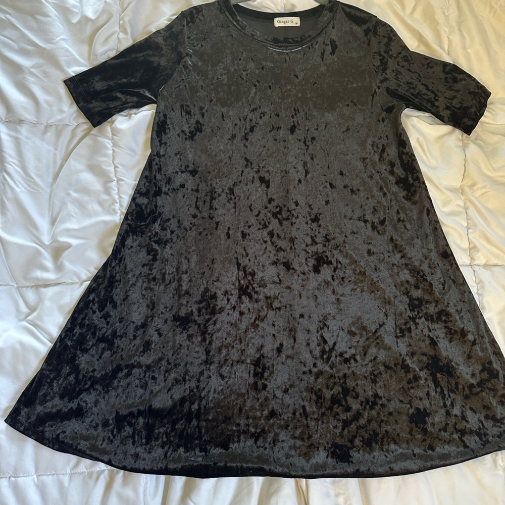 Black Crushed Velvet Babydoll Dress Size M
